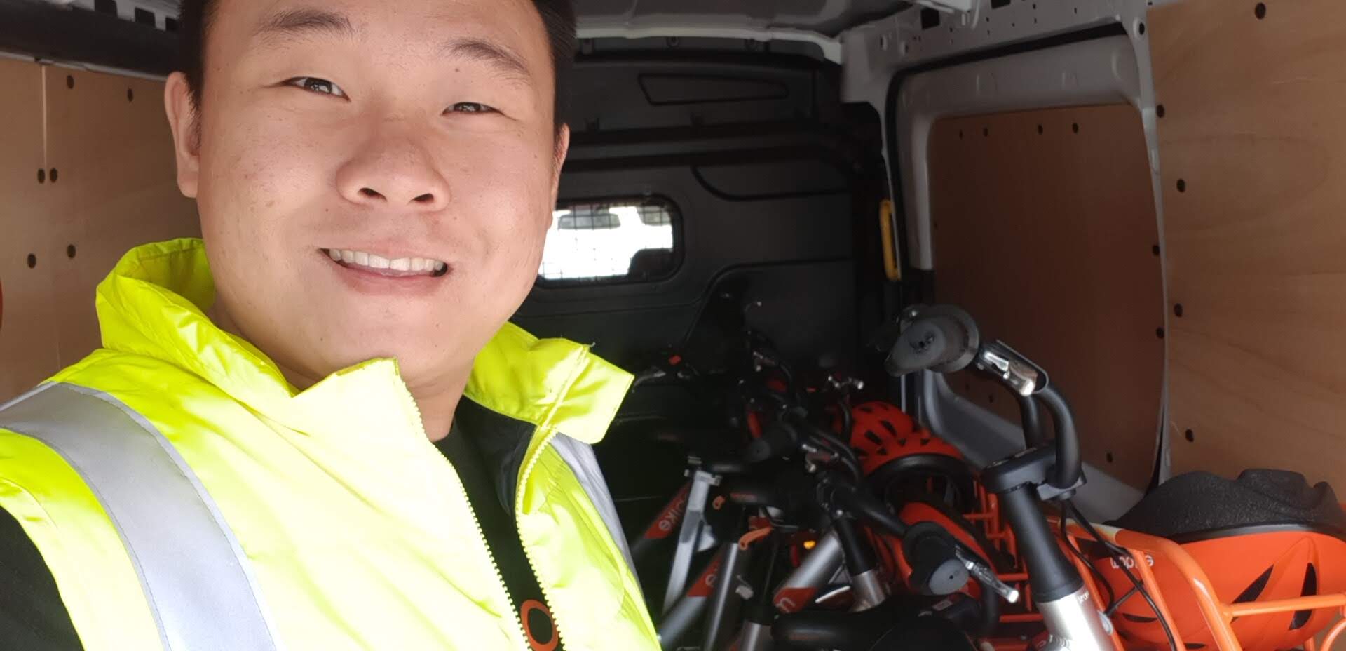 Kai working with Mobike bicycles in an Australian operations van